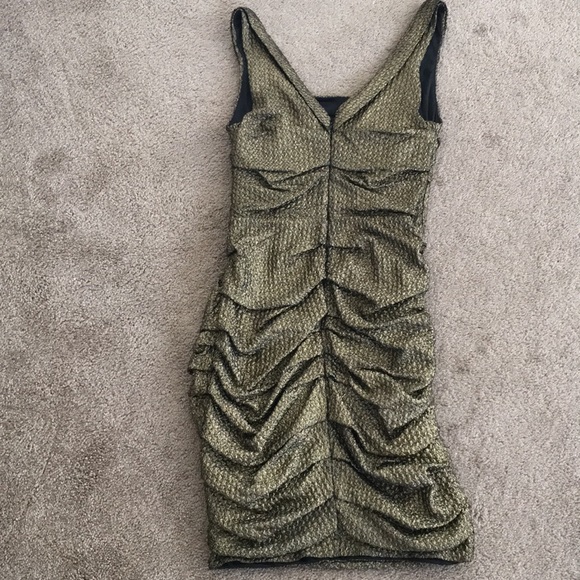 NWOT Express Gold and Black ruched fitted dress - Picture 3 of 4
